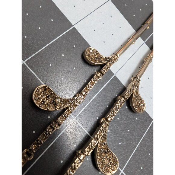 Monet golden tone champagne color rhinestone leaf paisley drop 18" Vtg 70s - Picture 4 of 15